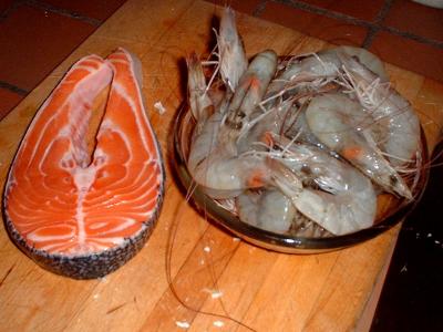 prawns and salmon