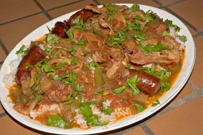 cajun style stewed andouille sausage and chicken