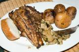 grilled chicken breast, Wild sauteed cauliflower mushrooms, pan grilled potatoes