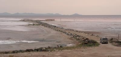 Derelict industrial jetty in Great Salt Lake, just east of Spiral Jetty
