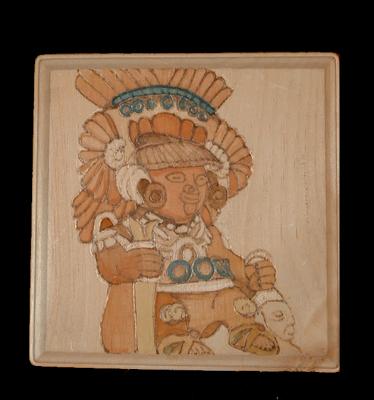 Mayan Statue 5x5 wood plaque