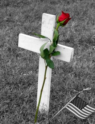 memorial adorned with rose