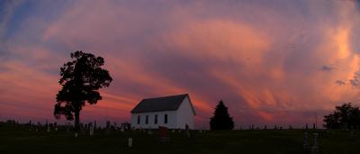 Glowing Sky Above The Old Brick Church