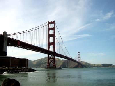 the Golden Gate Bridge from below