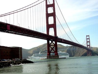 Princess Cruise line passes under bridge