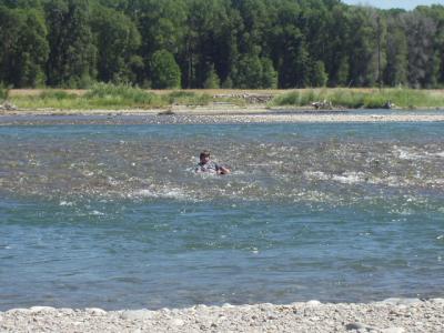 Tim butt-surfing in the rapids