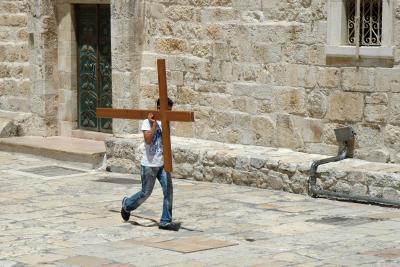 In the courtyard of the Church of the Holy Sepulchre