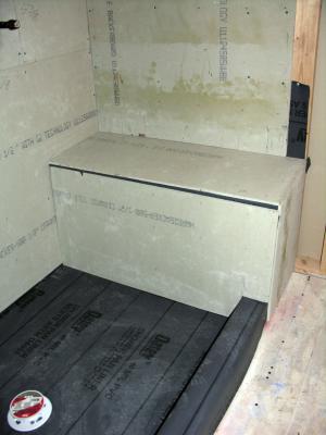 End of the first week:  Shower bench roughed in
