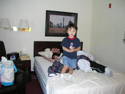 Kyle, Sarah, and Daddy at our hotel room