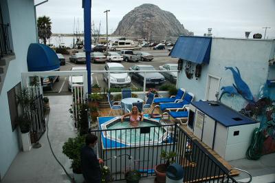 Laurie in the jacuzzi at the Adventure Inn.