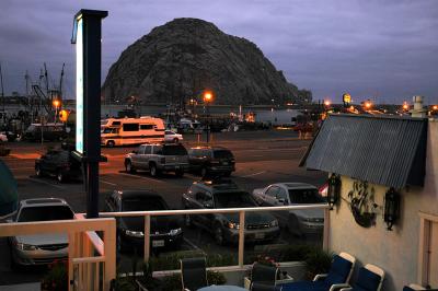 Morro Rock at night as seen from our hotel room.