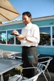 Our friendly waiter at Abalonettis on Fishermans Wharf