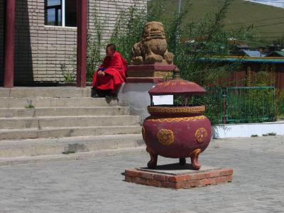 Local monk and incense urn