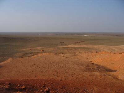 Looking back to the flat plains