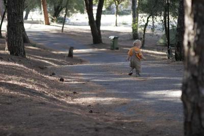 Oscar running down hill