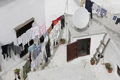 Rooftop clothesline and Dish, Morocco