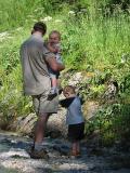 Ralph, Luis and S2 at the icy mountain stream by the campsite