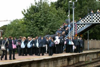 Schoolchildren at Sandwich train station