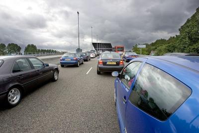 Waiting for the bridge to close (highway in The Netherlands)